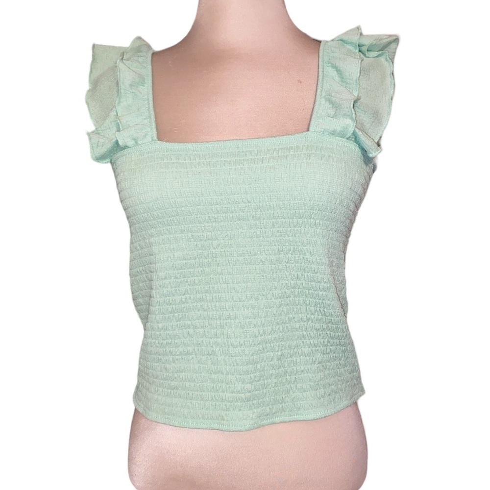 Jolie & Joy by FCT blouse smocked square neckline ruffled short sleeves Sz large